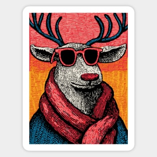 Vintage Reindeer in Scarf | Cozy Christmas Deer Sticker